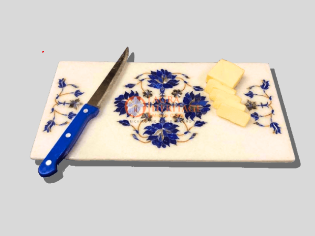 White Stone Cheese Cutting Board Inlaid Lapis Lazuli Decor